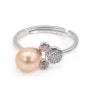 Adjustable round ring for semi pierced - cubic zirconia & Rhodium plated Silver x 1pc