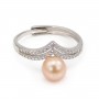 Adjustable tiara ring for semi pierced - cubic zirconia & Rhodium plated Silver x 1pc