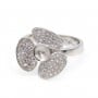 Adjustable ring with 3-petal flower for semi pierced - cubic zirconia & Rhodium-plated Silver x 1pc