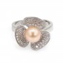 Bague réglable fleur 3 pétales pour semi percé - oxyde zirconium & Argent 925 rhodié x 1pc