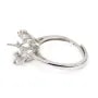 Adjustable crown ring for semi pierced - cubic zirconia & Rhodium plated 925 Silver x 1pc