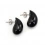 Obsidian drop earrings 10x20mm - Rhodium-plated 925 silver x 2pcs