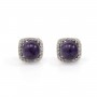 Square Paved Stud Earrings for Semi-Pierced 11mm - Cubic Zirconia & Rhodium-Plated Sterling Silver x 2pcs