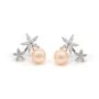 Clous d'oreilles duo flores 5 pétalas para semi perfurado 12mm - zircônia cúbica e Prata 925 rodinada x 2pcs
