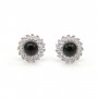 Earrings Dahlia paved for semi pierced 12mm - cubic zirconia & Rhodium-plated Silver x 2pcs