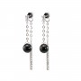 Earrings with strass & Pushbacks with pave for semi pierced 3x35mm - cubic zirconia & Rhodium-plated Silver x 2pcs