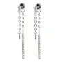 Earrings with strass & Pushbacks with pave for semi pierced 3x35mm - cubic zirconia & Rhodium-plated Silver x 2pcs