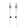 Clous d'oreilles goutte pavé et Poussoirs chaînettes pour semi percé 10x21mm - oxyde de zirconium & Argent 925 rhodié x 2pcs