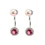 Pendientes de botón & Tornillos redondos engastados en rojo para semipendiente 7x20mm - circonita cúbica & Plata de ley rodinada