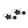 Ganchos de orelha flor preta 10x23mm em prata 925 rodiada para semi-perfurado com montagem personalizável