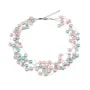 Collier perle de culture d'eau douce multicolore & quartz rose 5 rangs