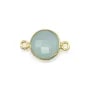 Calcedonia redonda facetada engastada en plata 925 chapada en oro fino 2 anillos 11x17mm x 1pc