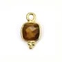 Ciondolo Occhio di tigre quadrato sfaccettato montato in argento 925 placcato oro fino 7x13mm x 1pz